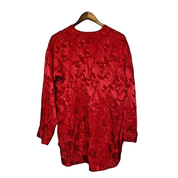 VTG Victoria's Secret Monogramed Red Floral Satin Gown PJ's Women's M Gold Label - Picture 2 of 12